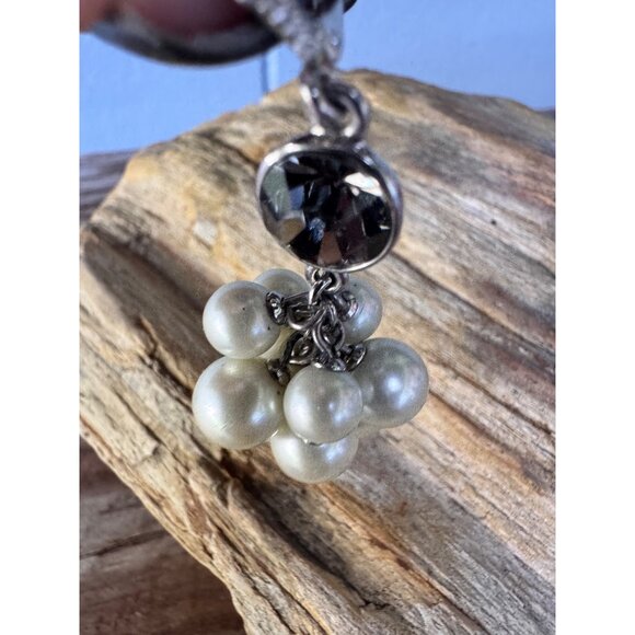 Givenchy Vintage Faux Pearl Cluster Dangle Earrings With Rhinestone Accents - Picture 8 of 8